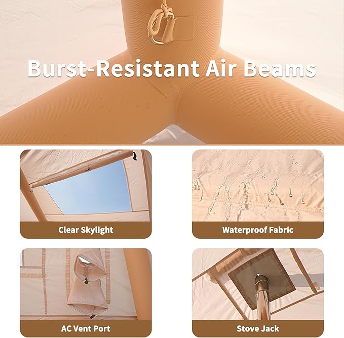 ABORON 2/6/8 Person Inflatable Camping Tent, Easy Setup Blow Up Tent with Hand Pump, PU3000mm Waterproof & Breathable 4 Season Glamping Tent for Outdoor Camping