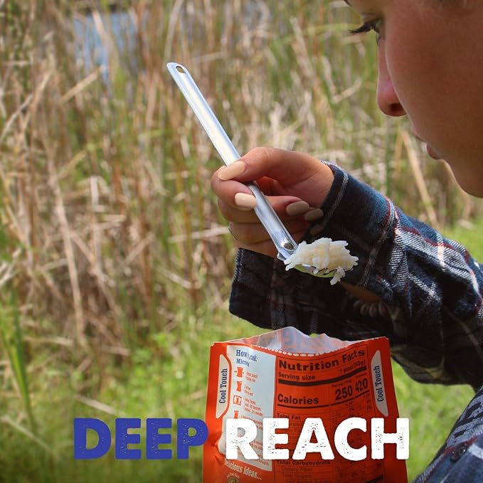 Tapirus - Long Spork and Long Spoon Set - 9.4-inch Long Deep Reach Stainless Steel Eating Utensils for MRE Bag - Keep Hands Clean and Away from Heat - Carry Bag Ideal for Hiking, Camping, Backpacking