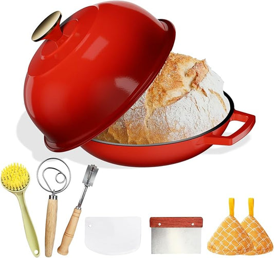 YUTANN Enameled Cast Iron Dutch Oven, 5 QT Nonstick Dutch Oven, Titanium Nonstick Coating, Ideal for Bread Baking/Braising/Roasting, Oven, Gas Stove and Stovetop Safe, Safe Material & Easy to Clean