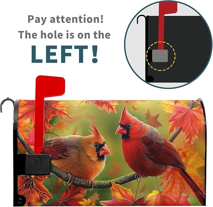 Autumn Bird Mailbox Cover Magnetic Standard Size 21x18 Inch Fall Red Birds with Maple Leaves Mailbox Covers Happy Holiday Thanksgiving Mailbox Post Cover Decor Letter Box Wraps for Outdoor Garden Yard