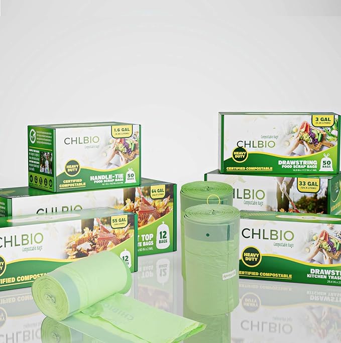 13 Gallon Compostable Trash Bags with Flat-Top, Thick 0.87 Mil, 49.21 Liter, 50 Bags, Tall Kitchen Food Scrap Waste Bag, ASTM D6400, US BPI and OK Compost Home Certified