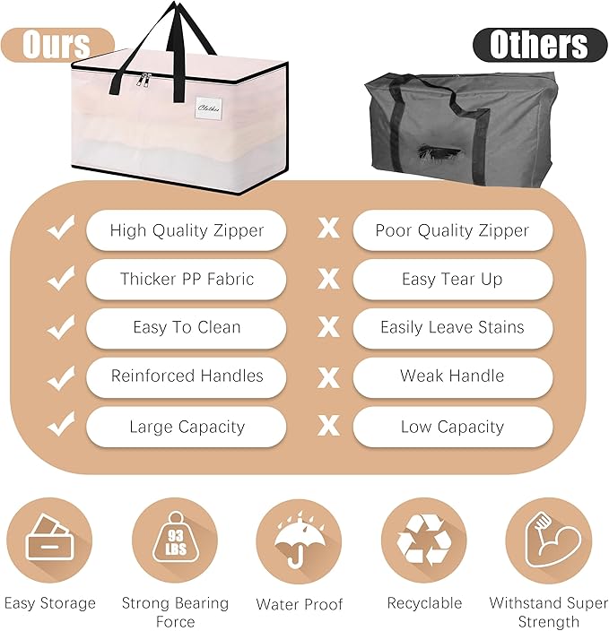 Heavy Duty Moving Bags - Extra Large Packing Bags and Storage Totes, Collapsible and Foldable Option for Moving and Storage, Clear, 93 L - 18 Pack