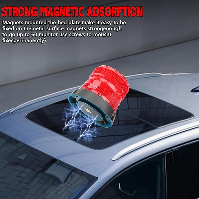 60 LED Strobe Light, 12-24V Warning Emergency Magnetic Beacon Lights for Trucks, Construction Vehicles, UTV ATV, Firefighter, Ambulance and Snow Plow (Red)