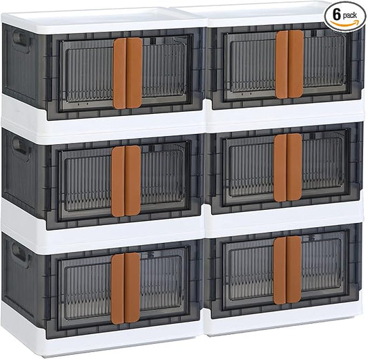 HAIXIN Storage Cabinet, Plastic Shelves Organizer, Folding Storage Box, Collapsible Totes For Storage, 8.4 Gal Clear Storage Bins, Stackable Under Bed Storage Container, 6 Pack Bookshelf
