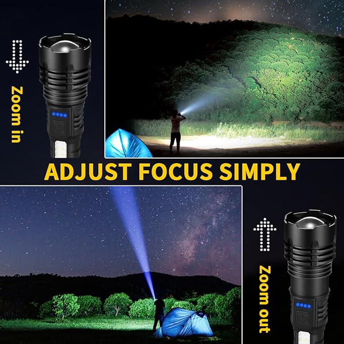 Rechargeable Flashlights High Lumens, 7Mode Flashlights Rechargeable, Super Bright Flashlight, Adjustable Tactical Flash Light, High Powered Flash Light, LED Flashlight for Emergency Home 2Pack