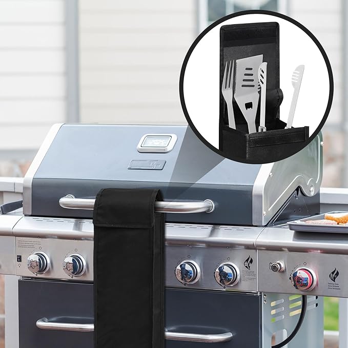 Amylove Grill Storage Bag BBQ Tool Storage Black Container for Utensils Waterproof Oxford Cloth Grill Tool Holder Foldable BBQ Utensil Holder with Handle for Camping Hiking(1 Pcs)