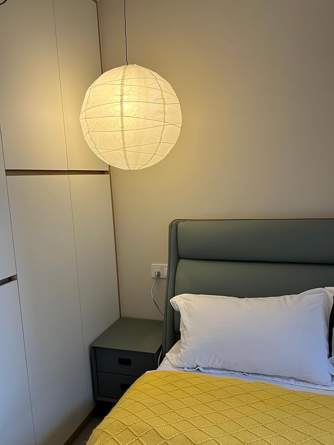 (19.69'') Spheroidal Large Round Paper Lantern Lamp，White Irregular Hanging Lanterns Shades，Japanese Lantern Vintage Rice Paper Pendant Lamp Shades