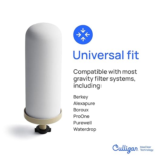 Culligan with MaxClear Technology 2.25 Gallon Gravity Water Filter System, Brushed Countertop Ceramic Water Filter NSF/ANSI Certified to Reduce Lead, Microplastics & Total PFAS, with 2 Filters