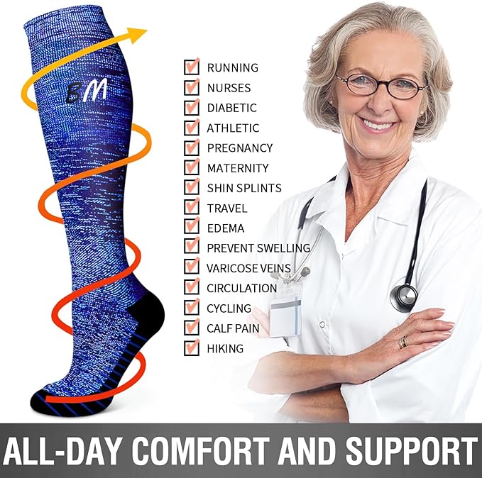 6 Pack Copper Compression Socks for Women and Men Circulation-Best Support for Medical, Running,Nursing,Athletic
