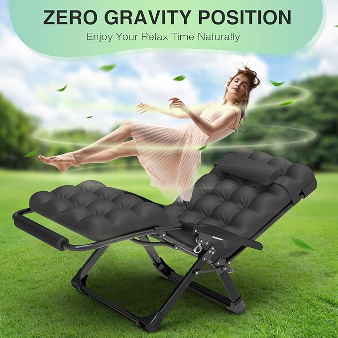 Suteck Oversized Zero Gravity Chair,29In XL Lounge Chair w/Removable Cushion&Headrest, Reclining Camping Chair w/Upgraded Lock and Footrest, Reclining Patio Chairs Recliner for Indoor Outdoor