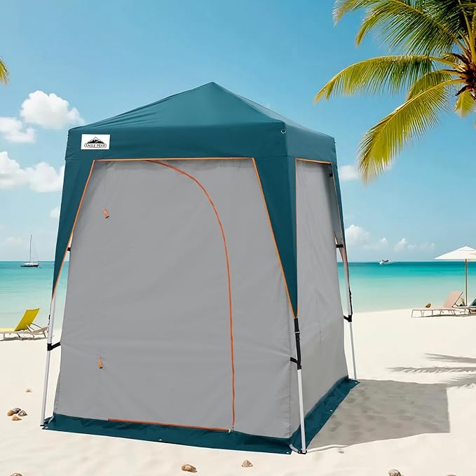 EAGLE PEAK 5x5 Pop Up Privacy Tent with Ground Mat, Portable Changing Room & Outdoor Shower Tent, Portable Canopy for Camping, Pool, Photoshoots or Toilet Shelters 6x6 Base 5x5 Top (Gray/Blue)