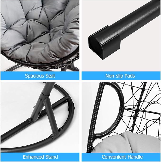 Giantex Hanging Egg Chair, 36.5-Width Oversized Swing Chair with C-Hammock Stand Set, Hammock Chair with Soft Seat Cushion & Pillow, Multifunctional Hanging Chairs for Outdoor Indoor Bedroom (Gray)