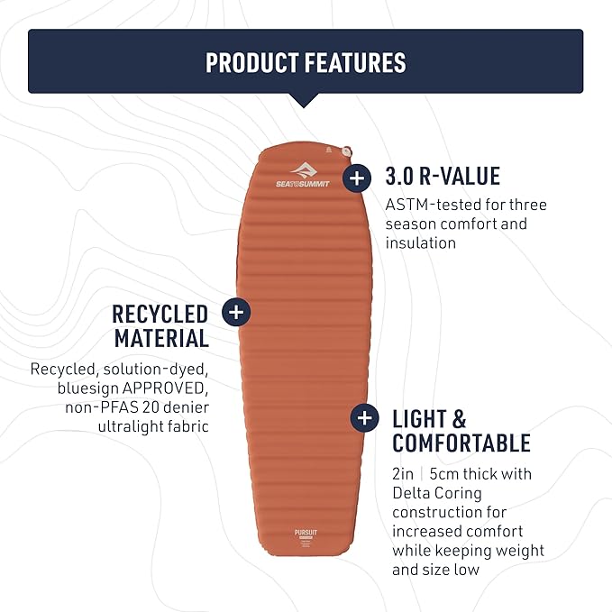 Sea to Summit Pursuit Self-Inflating Sleeping Mat for Camping and Backpacking, Rectangular - Regular (72 x 25 x 2 inches)