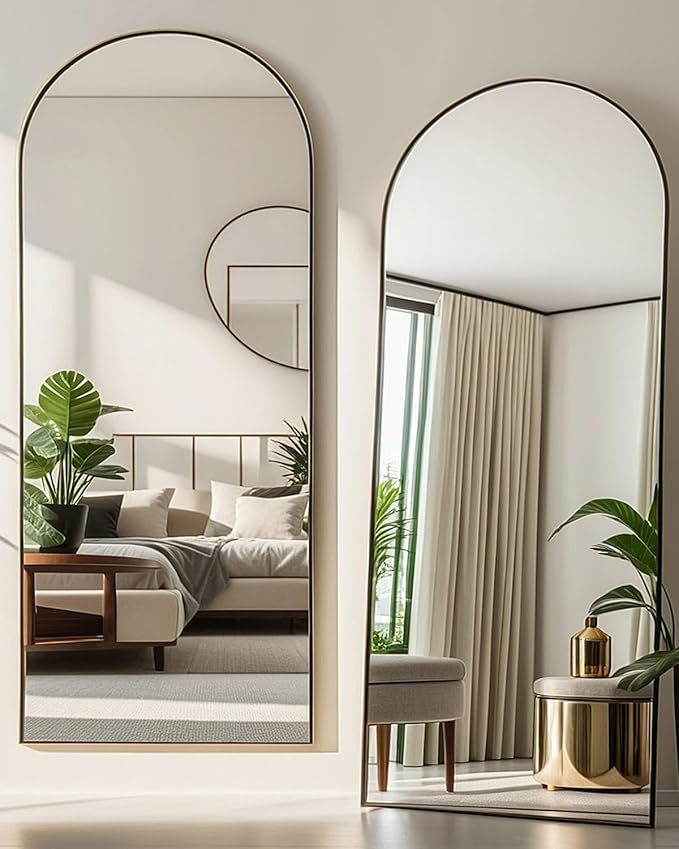 Arched Full Length Mirror77 x38 Full Body Floor Mirror Standing Hanging or Leaning Wall, Arch Wall Mirror with Stand Aluminum Alloy Frame for Bedroom Cloakroom Black