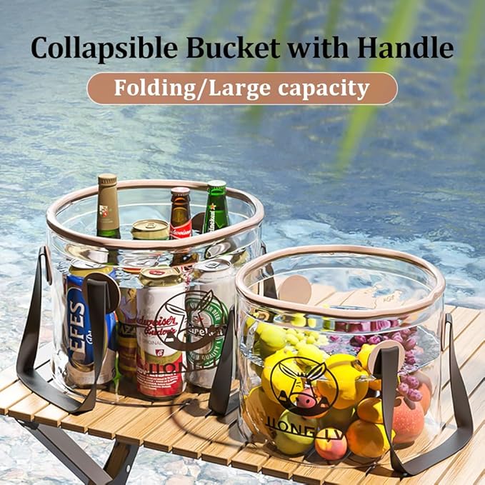 YUEWO Portable Collapsible Bucket with Handle Foldable Wash Basin Multifunctional Water Container Sink for Fishing, Camping, Hiking, Backpacking, Outdoor Survival, Car Washing