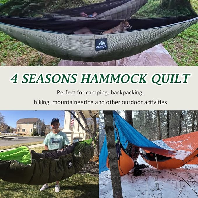 AYAMAYA Single & Double Hammock Underquilt Full Length Big Size Under Quilts for Hammocks, Camping Backpacking Essential, Winter Cold Weather Warm UQ Blanket Bottom Insulation