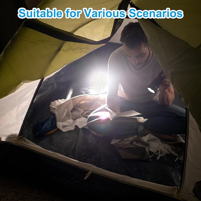 PATIKIL Portable Desk Fan, 2 Pcs Camping Fan 6 Inch with LED light 3 Speeds Strong Airflow Sturdy Clip Quiet USB Cord Powered for Tent Camping, Home and Office, White