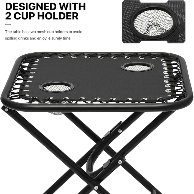 MoNiBloom Table and Patio Chairs Set of 3, Outdoor Adjustable Zero Gravity Folding Breathable Mesh Reclining Lounge Chairs with Pillow and Side Tray, 330lbs Capacity - Black