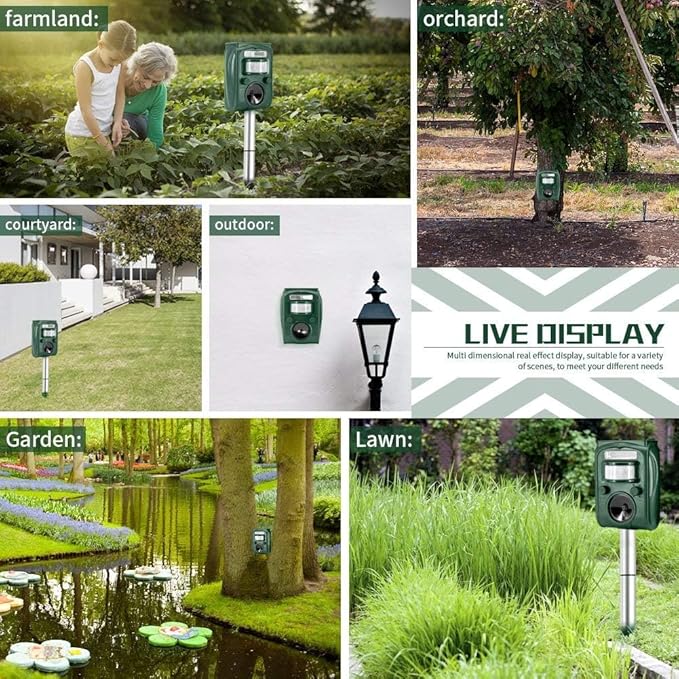 Ultrasonic Pest Repellent,Solar Animal Repeller,Outdoor Cat Repellent,Bird Repellent,Deer Repellent.Dog,Raccoon,Squirrel Repellent,Motion Activated LED Flashing Light Alarm Sound Animal Repeller