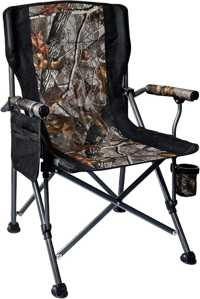 Camping Folding Chair, Heavy Duty Steel Frame Support 400 LBS with Side Pocket and Cup Holder, Portable for Camping, Fishing, Picnic,Camouflage