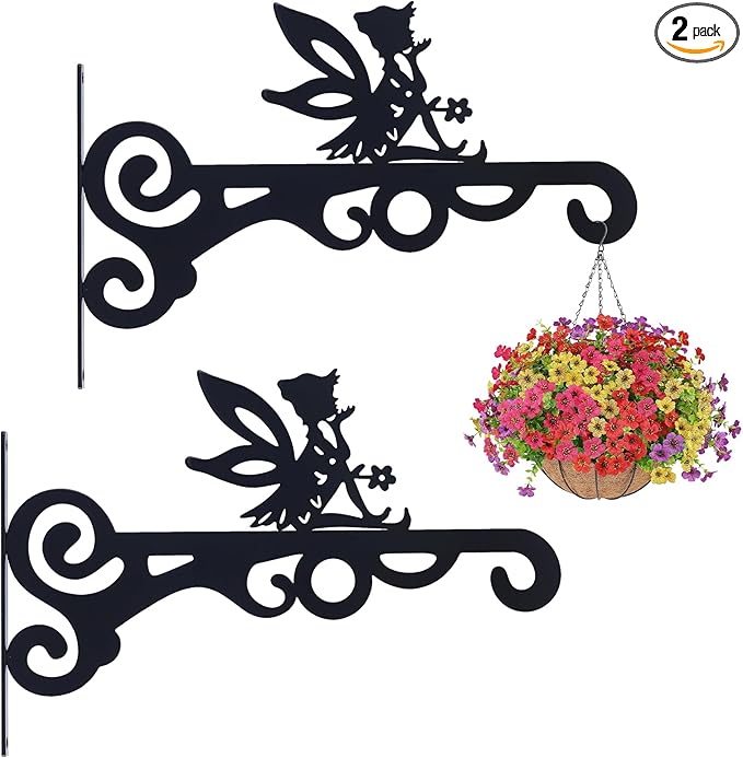 hogardeck Plant Hangers Outdoor Decor, 2 Pack 10??Metal Hanging Plant Bracket with Fairy for Garden Patio Yard Decor, Anti Rust Plant Hooks for Hanging Plants, Bird Feeder, Wind Chime, Lantern