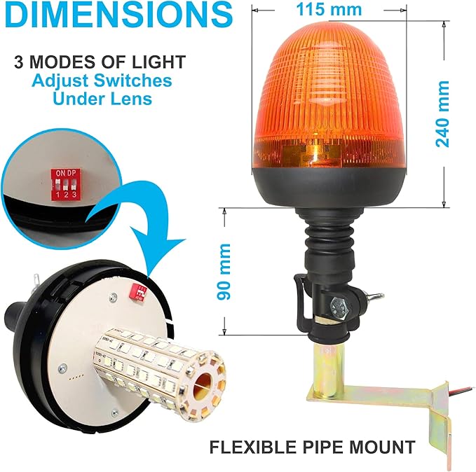 HQRP Flexible Pipe Mount/Low Profile Amber Beacon Emergency Hazard Warning Safety LED Strobe Lights for Golf Cart, Truck, Tractor, Forklift, ATV, UTV, Snow Plow, Excavator, etc.