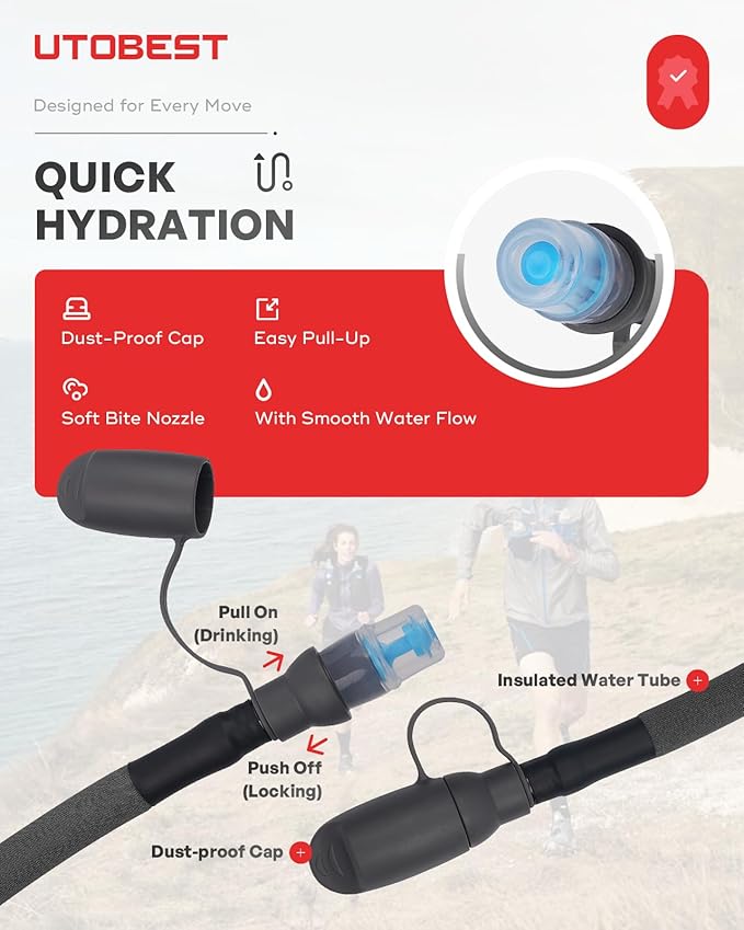 UTOBEST Hydration Bladder,TPU Water Bladder,Water Bladder for Hiking Backpack,BPA Free,Wide Opening,Leak-Proof,Water Reservoir for Hiking Cycling Camping Running