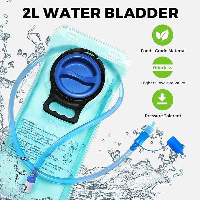 Tactical Hydration Backpack with 2L Water Bladder and Front Small Tactical Pouch, Outdoor Water Backpack for Men Women, Sports Hydration Pack for Hiking, Cycling, Climbing
