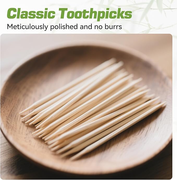 HOPELF Toothpick Holders 1 Pack with 2400 Picks,Round Toothpicks Double-Side Point for Teeth,Food Pick,Appetizers,Cocktails Fruits,Olive&DIY Craft.