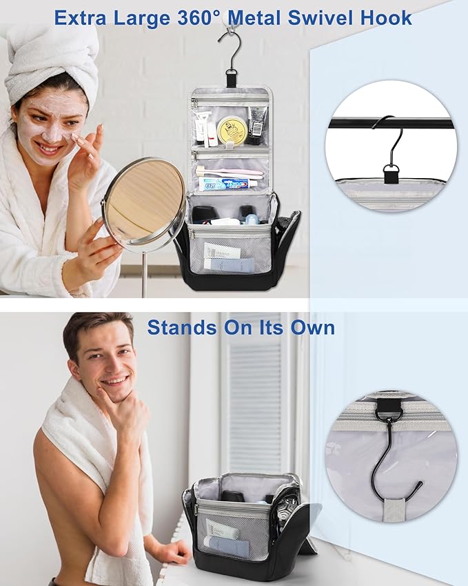 Relavel Hanging Toiletry Bag for Men and Women, Travel Toiletries Bag Water-resistant Large Makeup Cosmetic Organizer Storage, Shaving Dopp Kit Shower Bathroom Hygiene Bags, Carry-on Travel Essentials