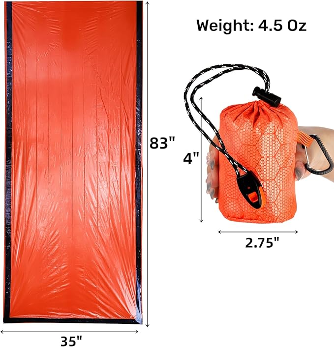6 Pack Emergency Survival Sleeping Bags, Thermal Bivy Sack Blanket, Lightweight Portable Nylon Sack with Whistle, Aluminized PE Survival Gear Supplies for Camping Hiking, Outdoor Adventure