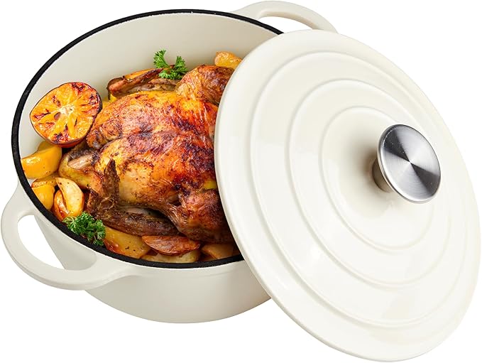 6 Quart Dutch Oven Enameled Cast Iron with Lid - Big Dual Handles - Oven Safe up to 500°F - Classic Round Pot for Versatile Cooking (Cream, 6 QT)