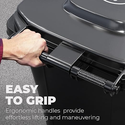 EconoHome Outdoor Garbage Can with Lid - 32 Gallon Trash Can for Backyard, Deck, Garage - Dual Wheels, Extra Heavy-Duty, Durable Handle - Versatile Home & Commercial Storage Container - Black, 2-Pack