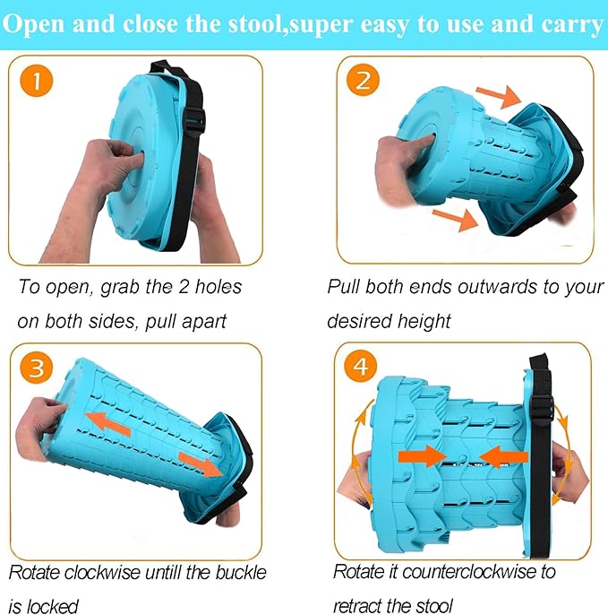 Fishboy Upgraded Square Collapsible Stool, 400lbs Max Weight, Lightweight But Sturdy, Portable Retractable Folding Telescoping Foldable Camping Stool for Adults Outdoor Fishing Hiking Travel BBQ