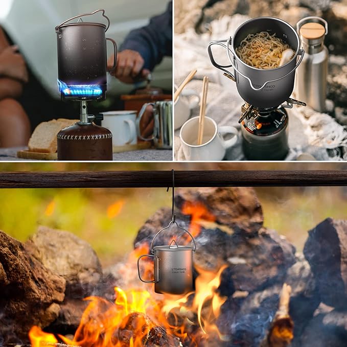 TOMSHOO Titanium Pot 750ml/25.4 oz Outdoor Mug with Lid - Foldable Handle for Camping, Hiking, Travelling, Backpacking, Open Fire