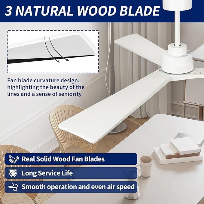 60" Ceiling Fan no Light with Remote,Modern Wood Ceiling Fans for Patios Bedroom Farmhouse,3 Blade Outdoor Ceiling Fan whitout Light with 6 Speeds and Timer,Black White Walnut+White