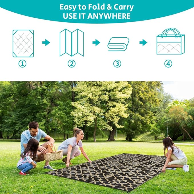 HEBE Outdoor Rug Waterproof 6x9, Reversible Plastic Straw Rug RV Camping Rug, Indoor Outdoor Patio Mat Clearance, Outside Carpet for Porch,Deck,Camper,Balcony,Backyard,Picnic