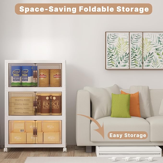 Extra Large Stackable Storage Binswith lids & Wheels, Foldable Collapsible Closet Organizers,360QT-120QT/30GAL*3Pack Plastic Containers with door & drawers for bedroom Dorm