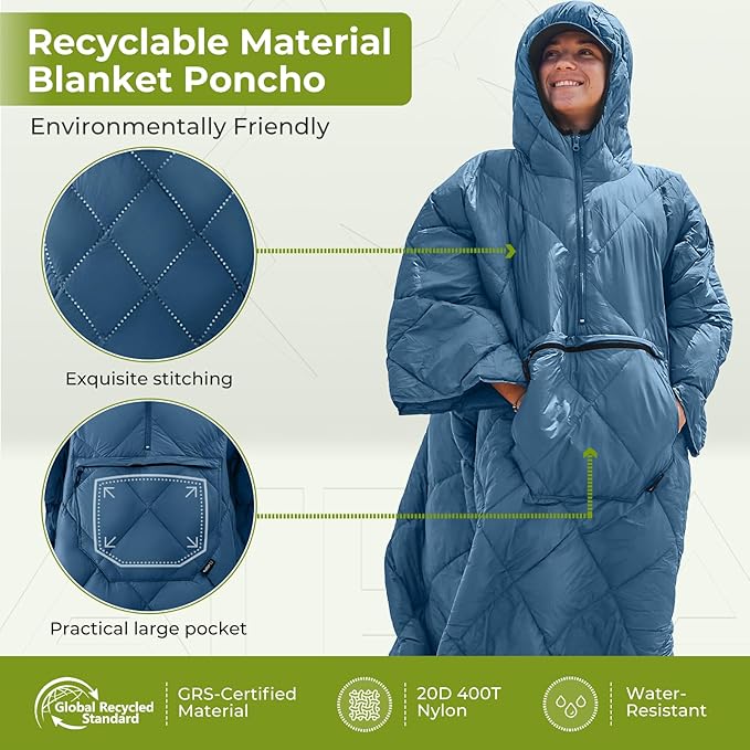 ATEPA Wearable Sleeping Bag, Recycled Warm Camping Wearable Blanket Poncho for Outdoor Sports, Camping Gifts for Women Men