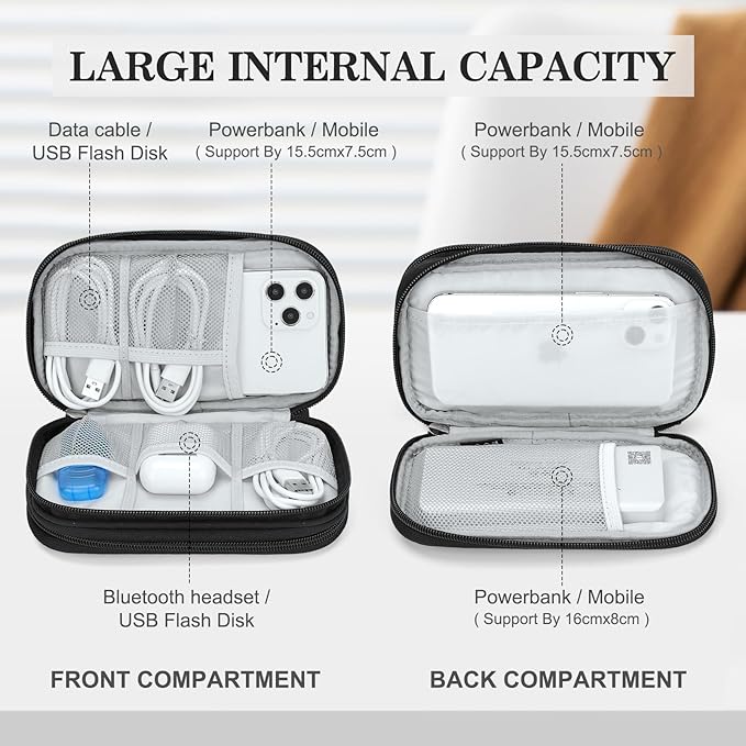 FYY Travel Organizer Pouch Electronic Accessories Carry Case Portable Waterproof Double Layers All-in-One Storage Bag for Cable, Cord, Charger, Phone, Pattern Black