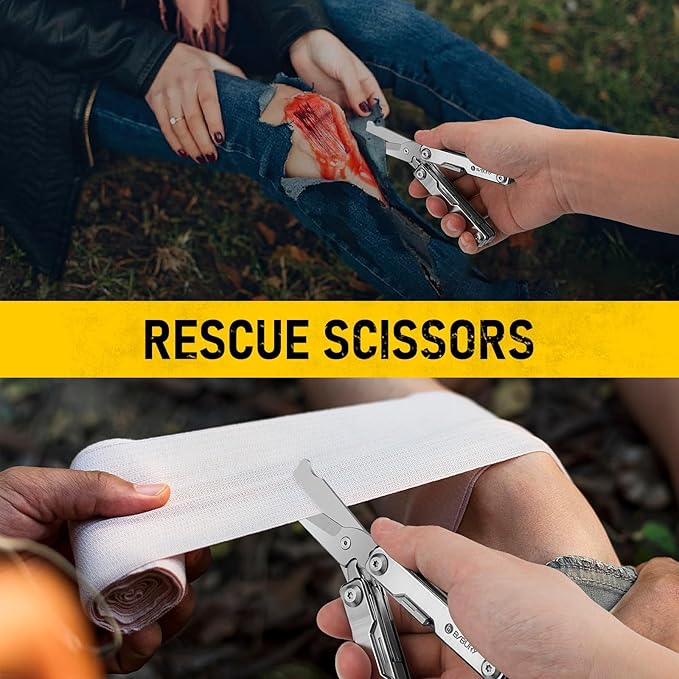 BIBURY Mini Multitool BI2052A, 8 in 1 Keychain EDC Scissors w/Window Breaker, Seat Belt Cutter, Bottle Opener for Outdoor Survival, Mini Multi Tool Cool Gadget TSA Approved, Gifts for Men and Women