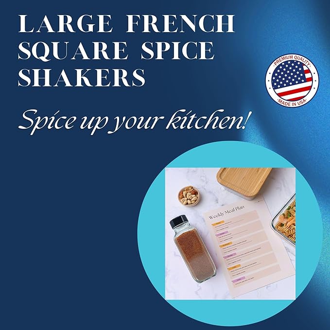 JARMING COLLECTIONS Glass Spice Jars with Shaker Lids - Spice Jars 16 oz for Food Storage, Spice Containers for Kitchen Organization and Storage, Bottles for Spices (Black - 16 Ounce 3 pack)