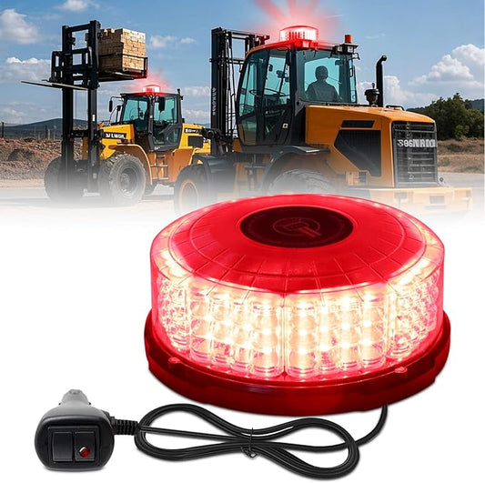 Red Beacon Light, 7" LED Rotating Beacon Red Flashing Safety Warning Lights Magnetic Beacon Emergency Strobe Lights for Trucks Trailer Tractor Forklift Golf Carts Construction Vehicles