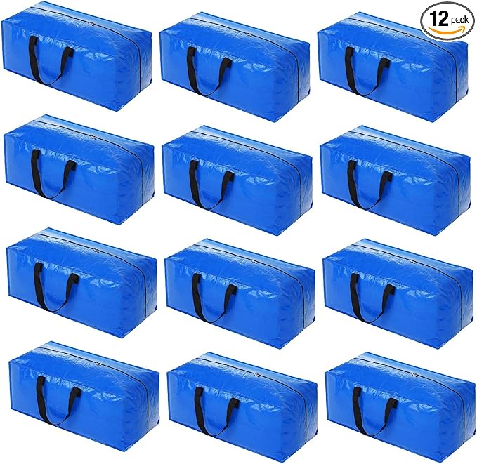 Acnusik Heavy Duty Moving Bags, Extra Large Storage Bags with Zippers Backpack, College Dorm Room Essentials, Moving Totes Clothing Storage Bins, Compatible with IKEA Frakta Cart (12pcs)