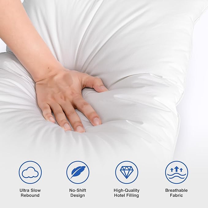 Goose Feather Pillow King Size Pack of 2 Down Hotel Bed Pillows for Sleeping, Soft 600 Thread Count Cotton Cover, Fluffy Support Surround Fill Polyester for Back, Stomach, Side Sleepers
