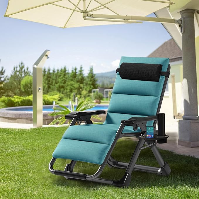ABORON Zero Gravity Chair,Premium Outdoor Lawn Folding Lounge Chairs,Sturdy Adjustable Reclining Patio Chairs with Removable Cushion,Headrest & Tray