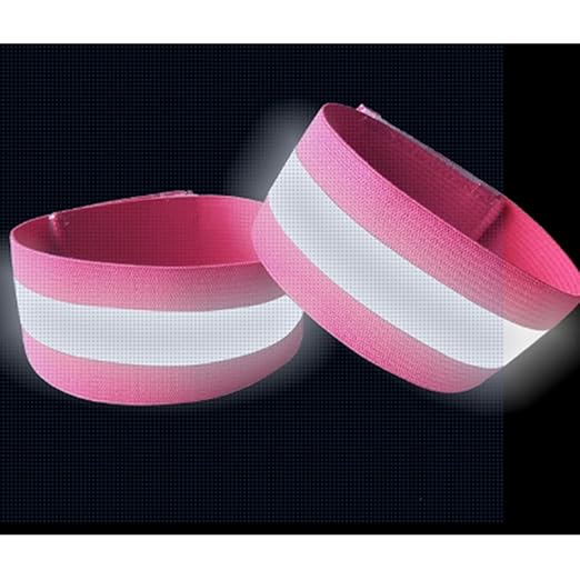 4 PCS Reflective Wrist Strap 4x1.5cm Running Safety Gear Reflective Wristbands High Visibility Bike Ankle Bands Reflector Armband Self-Adhesive Reflective Bands for Walking,Night Sports Pink