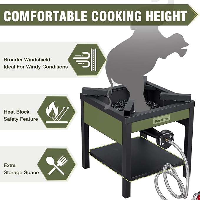 BESTFIRE 260,000 BTU Outdoor Propane Gas Stove with 0-20 PSI Adjustable Regulator and Steel-Braided Hose for Outdoor Home Cooking and Turkey Frying