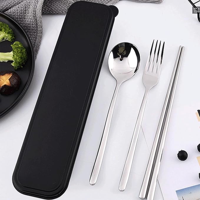 2Pcs Simple Utensil Holder with Lid, Portable Flatware Box Travel Tableware Storage Case, Simple Tableware Storage Box Case for Cutlery Kit (White、Black)