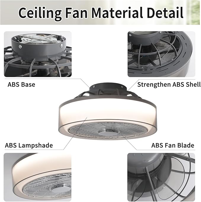 Ceiling Fan with Lights Remote Control, Low Profile Led Blade Ceiling Fan Enclosed Flush Mount Ceiling Fans with Timming for Bedroom, Living Room, 6-Speed Quiet DC, 3000-6000K, Gray